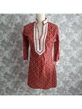 LAUREN GOLD Resort Orange Patterned Tunic Dress Size 4 NEW NWOT